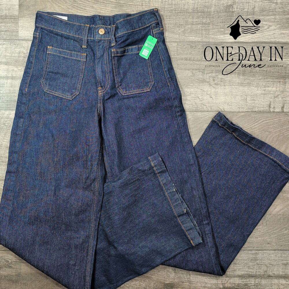 Gap High Rise Stride Wide Leg Jeans Dark Rinse Patch Pocket NWT Size 4 (27)